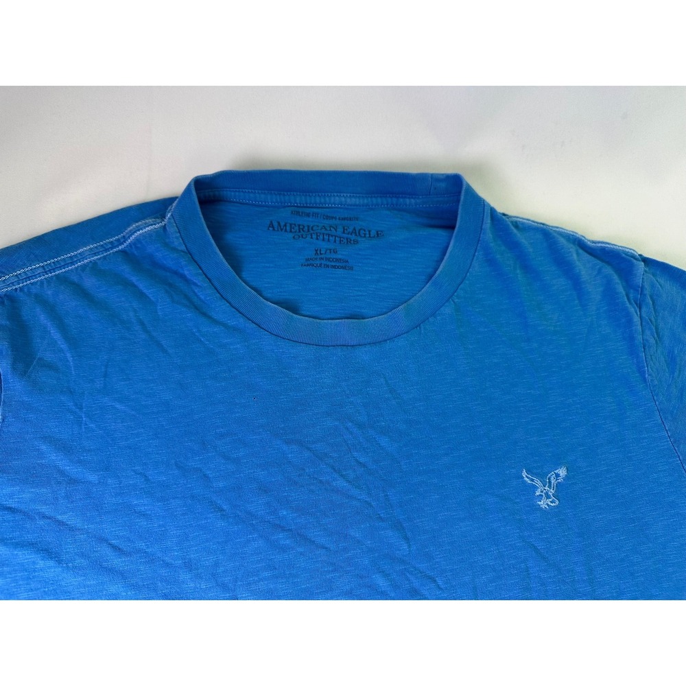 American Eagle Shirt Mens XL Blue Athletic Fit Slub Knit Short Sleeve Eagle Logo